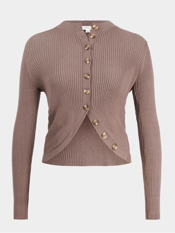 Forcast Abaya Button Knit Cropped Cardigan - Mocha